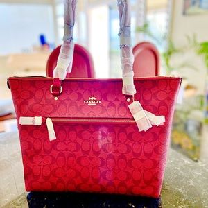 Coach signature gallery tote in red (brand new)